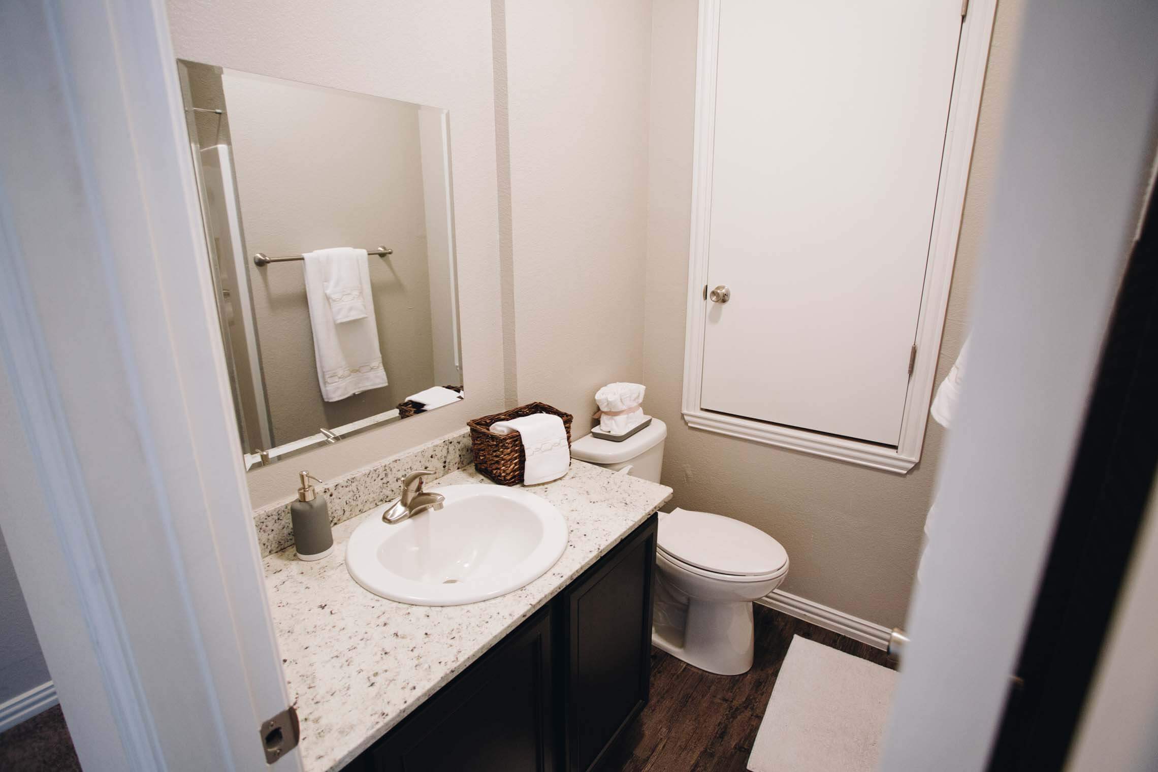 a picture of the bathroom in the aspen townhome